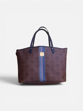 MCM Visetos Dog Bone Striped Shopper Tote